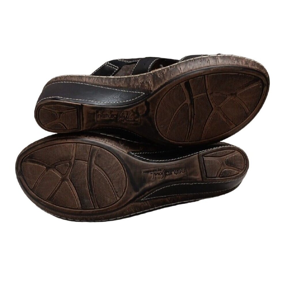 ✅Natural Soul By Naturalizer Slip-On Black Faux Leather Sandals Womens 9.5M Shoe - Picture 3 of 10